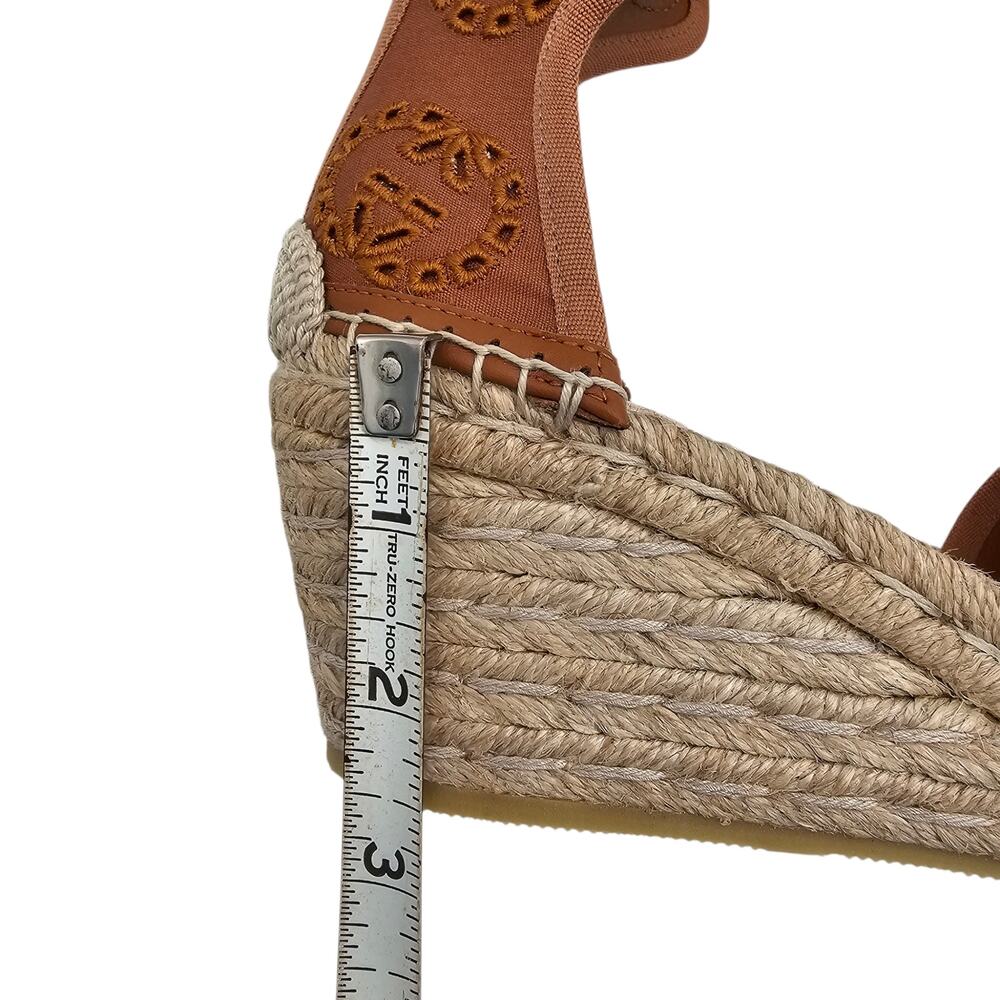 Gucci GG Espadrille Wedge Sandal Eyelet Canvas Ankle Tie Brown Size 37 US 7 - Picture 11 of 12